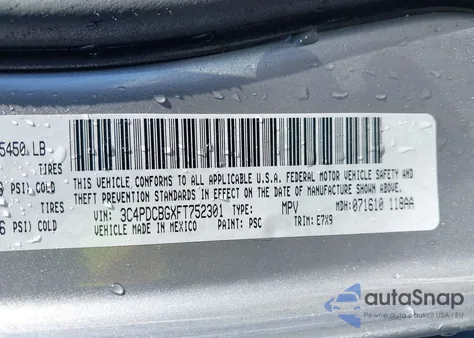 2015 Dodge Journey Sxt from USA, damaged, VIN 3C4PDCBGXFT752301